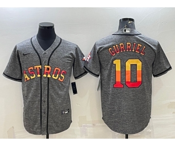 Men's Houston Astros #10 Yuli Gurriel Grey With Patch Cool Base Stitched Baseball Jersey