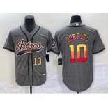 Men's Houston Astros #10 Yuli Gurriel Number Grey Gridiron Cool Base Stitched Baseball Jersey