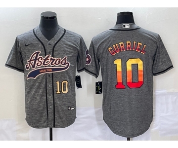 Men's Houston Astros #10 Yuli Gurriel Number Grey Gridiron Cool Base Stitched Baseball Jersey