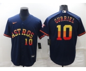 Men's Houston Astros #10 Yuli Gurriel Number Navy Blue Rainbow Stitched MLB Cool Base Nike Jersey