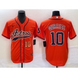 Men's Houston Astros #10 Yuli Gurriel Number Orange With Patch Cool Base Stitched Baseball Jersey