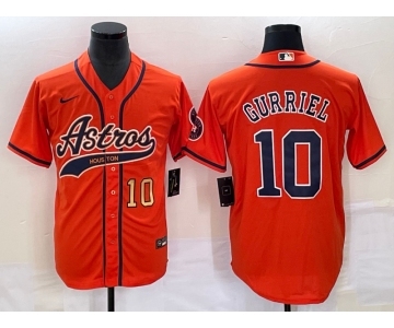 Men's Houston Astros #10 Yuli Gurriel Number Orange With Patch Cool Base Stitched Baseball Jersey