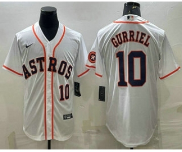 Men's Houston Astros #10 Yuli Gurriel Number White With Patch Stitched MLB Cool Base Nike Jersey