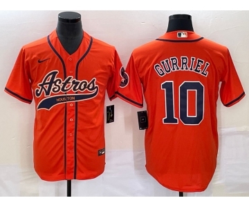 Men's Houston Astros #10 Yuli Gurriel Orange With Patch Cool Base Stitched Baseball Jersey