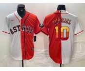 Men's Houston Astros #10 Yuli Gurriel White Orange Split Stitched Baseball Jersey