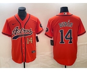 Men's Houston Astros #14 Mauricio Dubon Number Orange With Patch Cool Base Stitched Baseball Jersey