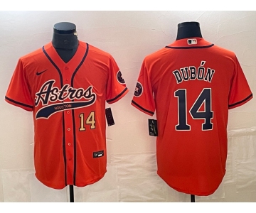 Men's Houston Astros #14 Mauricio Dubon Number Orange With Patch Cool Base Stitched Baseball Jersey