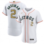 Men's Houston Astros #2 Alex Bregman 2023 White Gold World Series Champions Stitched FlexBase Authentic Nike Jersey