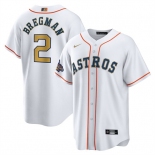 Men's Houston Astros #2 Alex Bregman 2023 White Gold World Serise Champions Patch Cool Base Stitched Jersey