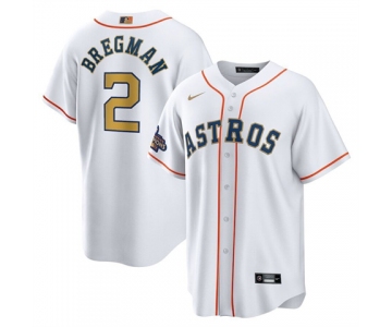 Men's Houston Astros #2 Alex Bregman 2023 White Gold World Serise Champions Patch Cool Base Stitched Jersey