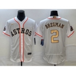 Men's Houston Astros #2 Alex Bregman 2023 White Gold World Serise Champions Patch Flex Base Stitched Jersey