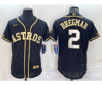 Men's Houston Astros #2 Alex Bregman Black Gold Flex Base Stitched Jersey