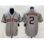 Men's Houston Astros #2 Alex Bregman Grey With Patch Stitched MLB Cool Base Nike Jersey