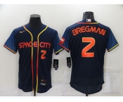 Men's Houston Astros #2 Alex Bregman Number 2022 Navy Blue City Connect Flex Base Stitched Baseball Jersey