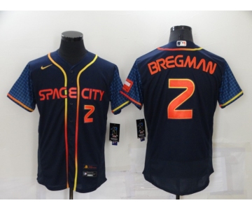 Men's Houston Astros #2 Alex Bregman Number 2022 Navy Blue City Connect Flex Base Stitched Baseball Jersey