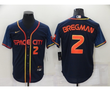 Men's Houston Astros #2 Alex Bregman Number 2022 Navy Blue City Connect Game Stitched Jersey