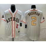 Men's Houston Astros #2 Alex Bregman Number 2023 White Gold World Serise Champions Patch Cool Base Stitched Jerseys