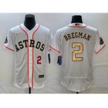 Men's Houston Astros #2 Alex Bregman Number 2023 White Gold World Serise Champions Patch Flex Base Stitched Jersey1