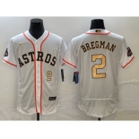 Men's Houston Astros #2 Alex Bregman Number 2023 White Gold World Serise Champions Patch Flex Base Stitched Jersey2