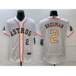 Men's Houston Astros #2 Alex Bregman Number 2023 White Gold World Serise Champions Patch Flex Base Stitched Jersey