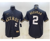 Men's Houston Astros #2 Alex Bregman Number Black Gold 2022 World Series Stitched Baseball Jersey