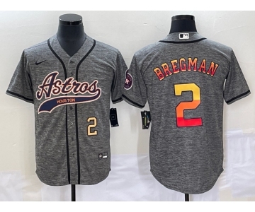 Men's Houston Astros #2 Alex Bregman Number Grey Gridiron Cool Base Stitched Baseball Jersey