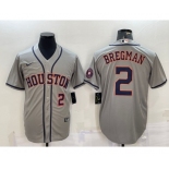 Men's Houston Astros #2 Alex Bregman Number Grey With Patch Stitched MLB Cool Base Nike Jersey