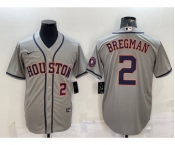 Men's Houston Astros #2 Alex Bregman Number Grey With Patch Stitched MLB Cool Base Nike Jersey