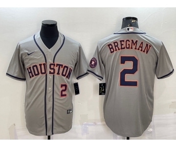 Men's Houston Astros #2 Alex Bregman Number Grey With Patch Stitched MLB Cool Base Nike Jersey