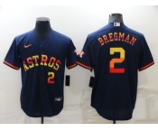 Men's Houston Astros #2 Alex Bregman Number Navy Blue Rainbow Stitched MLB Cool Base Nike Jersey