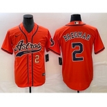 Men's Houston Astros #2 Alex Bregman Number Orange With Patch Cool Base Stitched Baseball Jersey