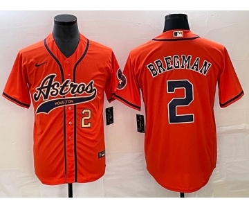 Men's Houston Astros #2 Alex Bregman Number Orange With Patch Cool Base Stitched Baseball Jersey