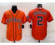 Men's Houston Astros #2 Alex Bregman Number Orange With Patch Stitched MLB Cool Base Nike Jersey