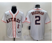 Men's Houston Astros #2 Alex Bregman Number White With Patch Stitched MLB Cool Base Nike Jersey