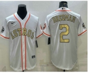 Men's Houston Astros #2 Alex Bregman White Gold 2022 World Series Champions Stitched Cool Base Nike Jersey