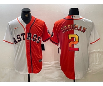 Men's Houston Astros #2 Alex Bregman White Orange Split Stitched Baseball Jersey