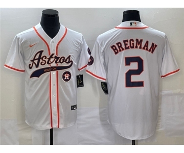 Men's Houston Astros #2 Alex Bregman White With Patch Cool Base Stitched Baseball Jersey