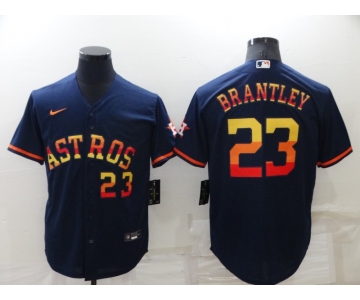 Men's Houston Astros #23 Michael Brantley Number Navy Blue Rainbow Stitched MLB Cool Base Nike Jersey