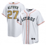 Men's Houston Astros #27 Jose Altuve 2023 White Gold World Serise Champions Patch Cool Base Stitched Jersey