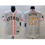 Men's Houston Astros #27 Jose Altuve 2023 White Gold World Serise Champions Patch Flex Base Stitched Jersey