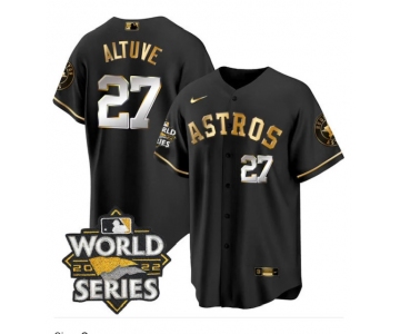 Men's Houston Astros #27 Jose Altuve  Black Gold 2022 World Series Stitched Baseball Jersey