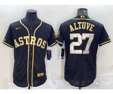 Men's Houston Astros #27 Jose Altuve Black Gold Flex Base Stitched Jersey