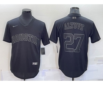 Men's Houston Astros #27 Jose Altuve Black Pullover Turn Back The Clock Stitched Cool Base Jersey