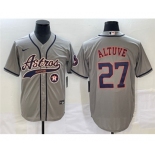 Men's Houston Astros #27 Jose Altuve Gray With Patch Cool Base Stitched Baseball Jersey