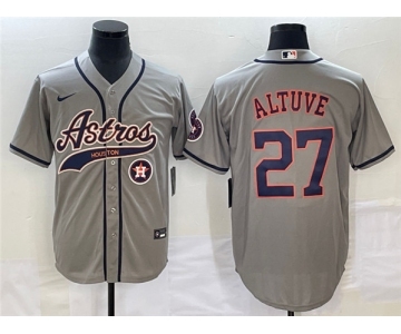 Men's Houston Astros #27 Jose Altuve Gray With Patch Cool Base Stitched Baseball Jersey