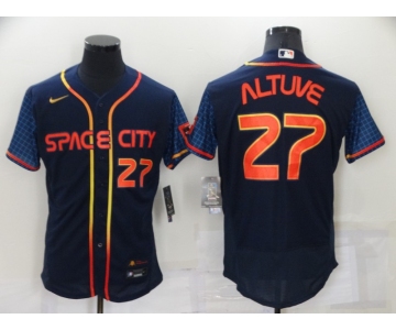 Men's Houston Astros #27 Jose Altuve Number 2022 Navy Blue City Connect Flex Base Stitched Baseball Jersey