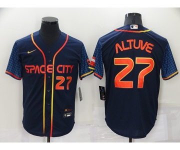 Men's Houston Astros #27 Jose Altuve Number 2022 Navy Blue City Connect Game Stitched Jersey