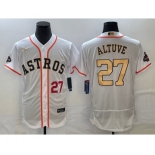 Men's Houston Astros #27 Jose Altuve Number 2023 White Gold World Serise Champions Patch Flex Base Stitched Jersey2