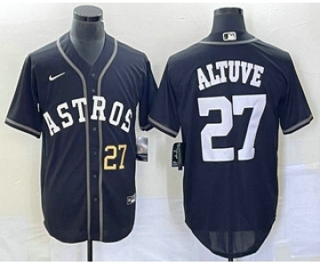 Men's Houston Astros #27 Jose Altuve Number Black Cool Base Stitched Baseball Jersey