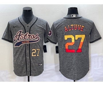 Men's Houston Astros #27 Jose Altuve Number Grey Gridiron Cool Base Stitched Baseball Jersey